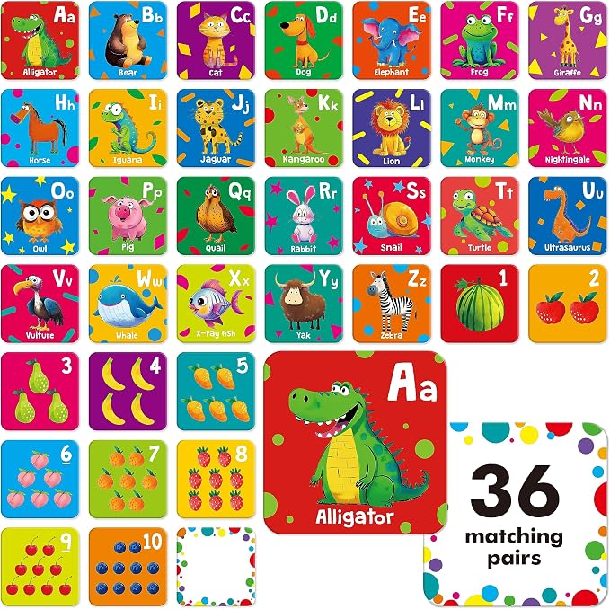 Hebayy 72 PCS Memory Matching Game, Alphabet & Numbers Matching Cards for Toddlers 36 Pairs Memory Cards for Preschool 4 5 6 Years Old
