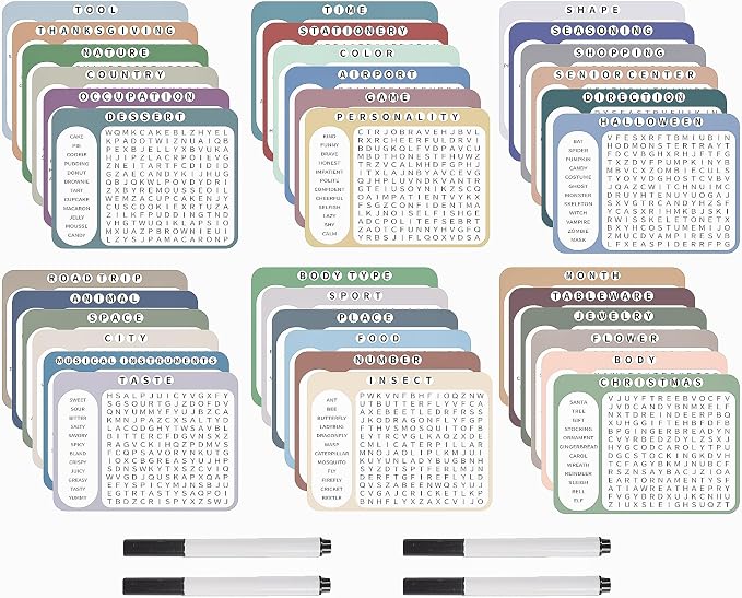 12 or 36 Pcs Reusable Word Search Cards for Dementia Game-Dementia Activities for Seniors with Alzheimer's-Elderly Alzheimer's Toys-Large Print Word Search Books (36 Large Print Word Search Books)