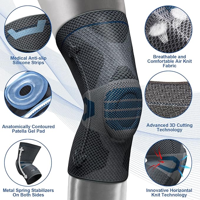 NEENCA Professional Knee Brace for Pain Relief, Medical Knee Compression Sleeve, Knee Support with Horizontal Knit Tech for Meniscus Tear, ACL, Arthritis, Joint Pain, Runner, Workout- FSA/HSA APPROVED