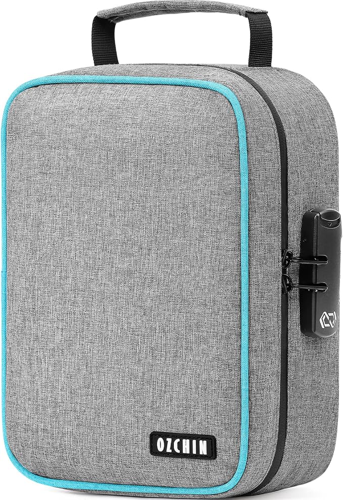 OZCHIN Smell Proof Bag with Combination Lock File Organizer Case Container Medicine Odorless Storage Lock Box Great Gift for Friend (grey, L)