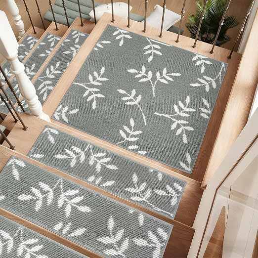 Non-Slip Landing Mat for Wooden Steps Indoor,Carpet Stair Treads | 30"x 30" Peel and Stick Soft Stair Rugs for Pets, Non Skid Wood Staircase Step Treads Reusable,Stair Protectors, Grey