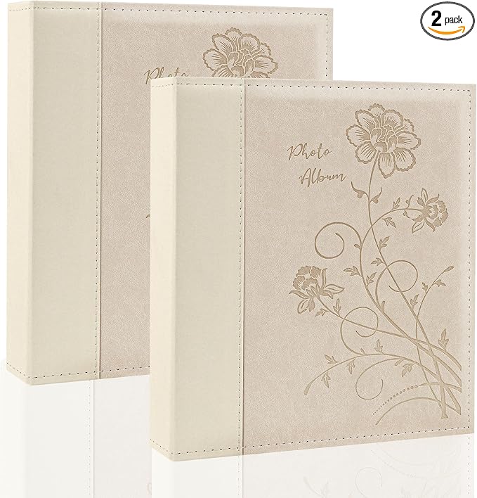 Photo Album 8x10 2 Packs Clear Pages Pockets Leathe Cover Slip Slide in Photo Album Each Holds 50 Vertical 8x10 Photos Picture Book for Wedding Family (Beige)