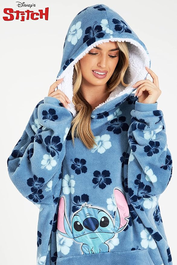 Disney Stitch Blanket Hoodie for Women Teens, Wearable Oversized Fleece Hooded Poncho with Pocket, Cozy Gifts for Women