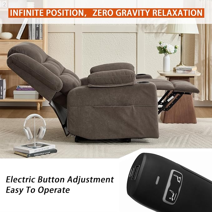 Ketaiyou Electric Power Lift Recliner Chair Sofa with Massage and Heat for Elderly, USB and Type-C Ports, Cup Holders, Infinite Position (Brown1, Regular)
