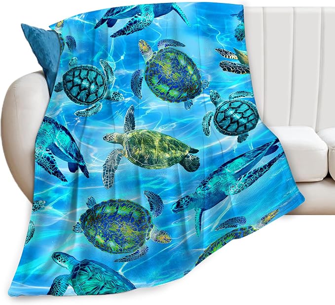Sea Turtle Flannel Blanket Soft Cozy Nautical Ocean Turtle Fleece Plush Stuff Decor Throw Blanket Warm Sea Turtle Blanket Gifts for Girls Boys Lovers Women Adults Men Kids Bed Travel 60"x80"