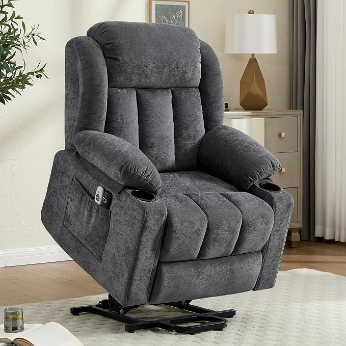 Power Lift Recliner Chair for Elderly with Massage and Heat, Recliner Chairs for Adults, Upgraded Fabric Reclining Sofa Chair with USB & Type-C Ports, L1288 (Dark Grey)
