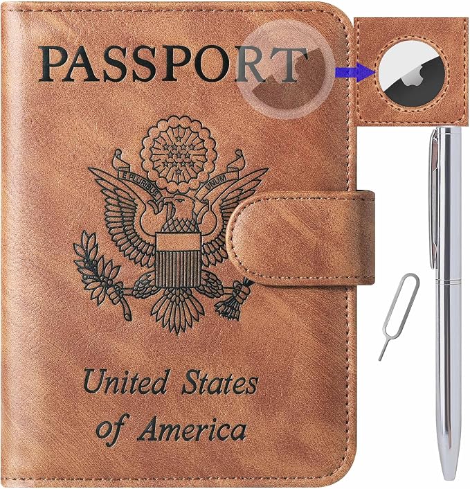 LOHASLIFE Airtag Passport Holder for Travel Essentials, Passport Cover | Wallet, Leather Rfid Blocking Card Case, Travel Accessories, Vacation Luggage Must Haves, for Men Women