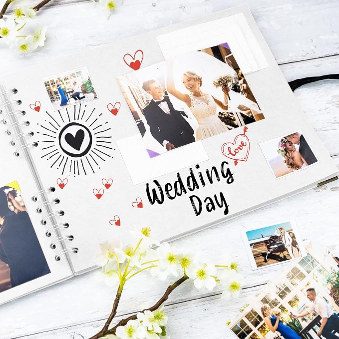 Bstorify Square Scrapbook Photo Albums 50 Pages (28 x 22 cm) White Thick Paper, Hardcover, Metal Corners, Ribbon Closure - Ideal for Your Scrapbooking Albums, Art & Craft Projects 11 X 8.5 Inch