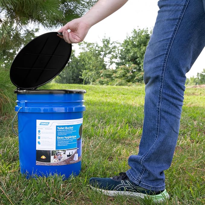 Camco Portable Toilet Bucket with Seat & Lid – 5-Gallon Camping Toilet with Bag Liners & Carry Handle – Lightweight, Easy to Clean, Durable – Ideal for Outdoor, RV, Hunting & Emergency Use (41549)