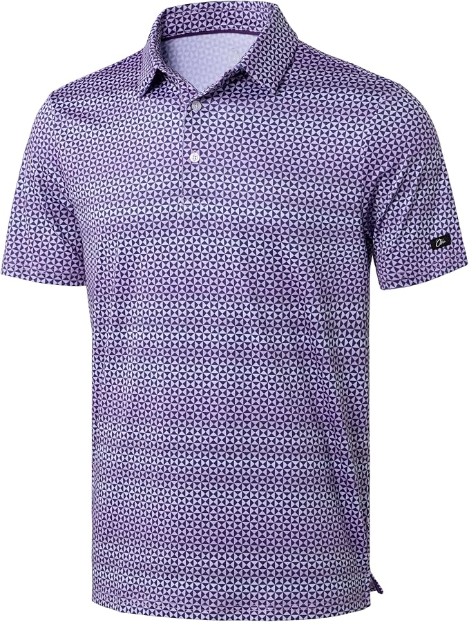 Obla Mens Golf Polo Shirts Short Sleeve Dry Fit Performance Moisture Wicking Casual Print Collared Golf Shirts for Men