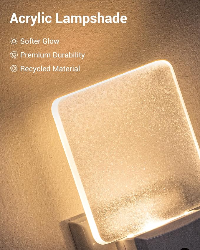 DEWENWILS Night Lights Plug into Wall, LED Night Lights Light Sensor 4 Pack | Dusk to Dawn, 3000K Warm White, Frosted Acrylic Shade, for Bathroom, Kids Room, Nursery Room, Hallway, Kitchen
