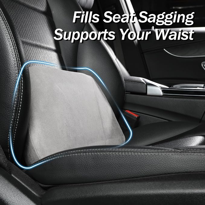 Lumbar Support Pillow,Back Pain Relief Cushion,fits tightly around the waist,Memory Foam,Skin-friendly Suede Fabric,fit Car Drive,Office chair,Rest seat,Improve Posture,Portable,15.5''Lx 8.7''H