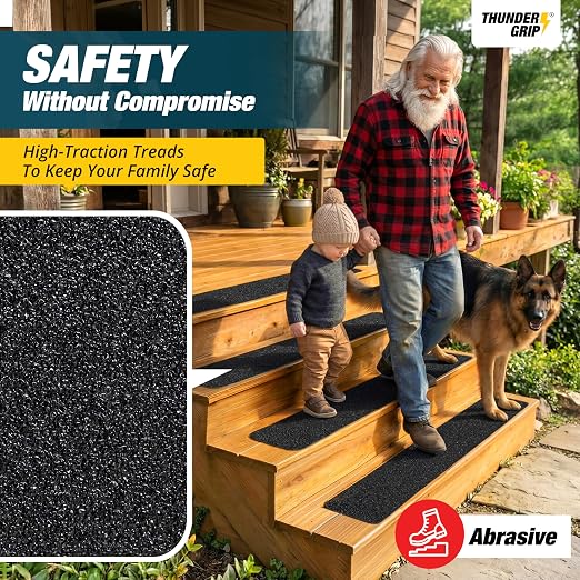 Outdoor Stair Treads Non-Slip 30" x 6" 12-Pack Waterproof 80-Grit Grip Tape