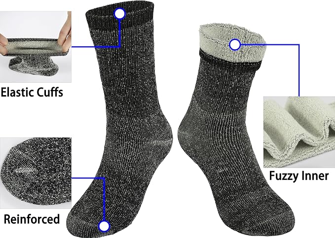 BomKinta Wool Hiking Socks Women - Merino Thick Warm Thermal Boot Socks - Winter Cozy Crew Sock Size 5-11