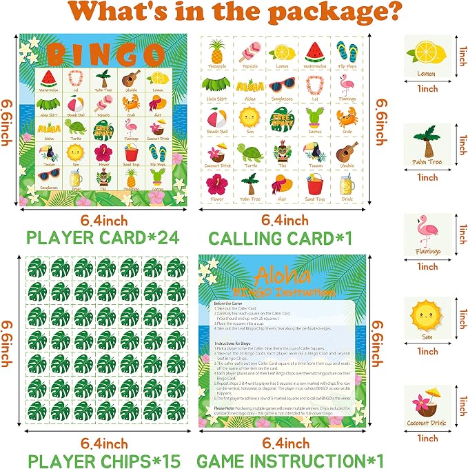 WATINC 41pcs Hawaiian Bingo Game, Tropical Summer Party Games with 24 Players, Hawaiian Bingo Cards for Kids School Classroom Party Supplies Activity, Luau Party Favors Gifts for Kids Toddlers