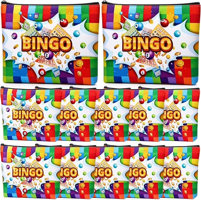 12 Pcs Bingo Gifts Makeup Bags Bingo Game Lover Gifts Travel Zipper Pouch for Seniors Mom Grandma Women Players