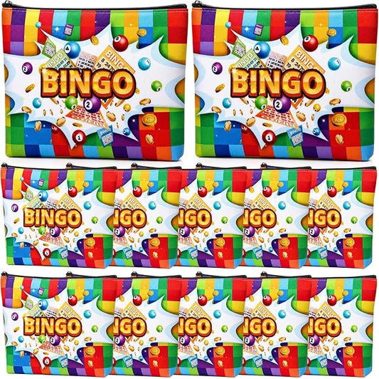 12 Pcs Bingo Gifts Makeup Bags Bingo Game Lover Gifts Travel Zipper Pouch for Seniors Mom Grandma Women Players