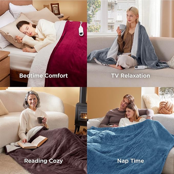 Bedsure Electric Blanket Queen Size - Dual Control Heated Blanket Queen, Fast Heating with 10 Time Settings & 10 Heat Settings, Warm Gift for Grandma (84x90 inches, Woodrose)