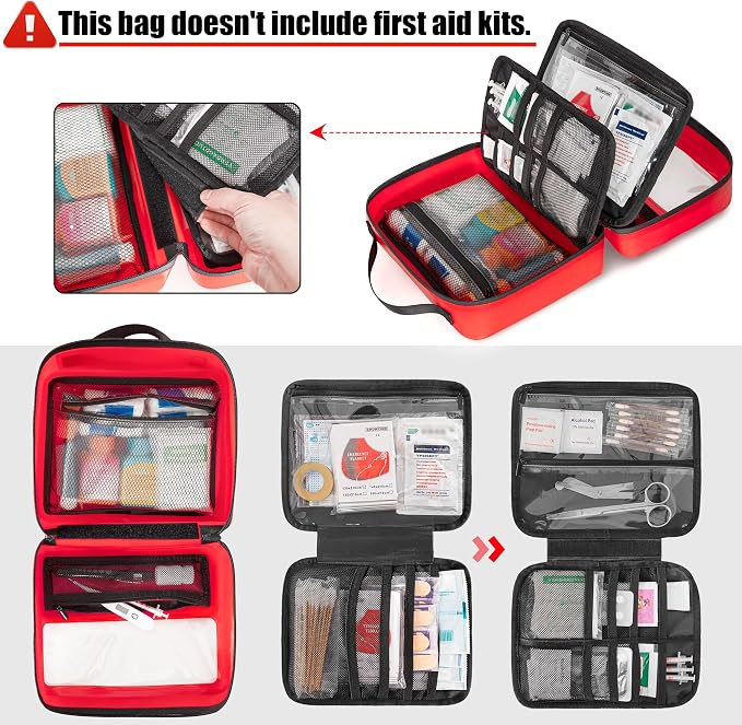 Marscamd Waterproof Empty First Aid Bag with a Detachable Panel | Small Medical Bag with Molle System, Red (Bag Only)