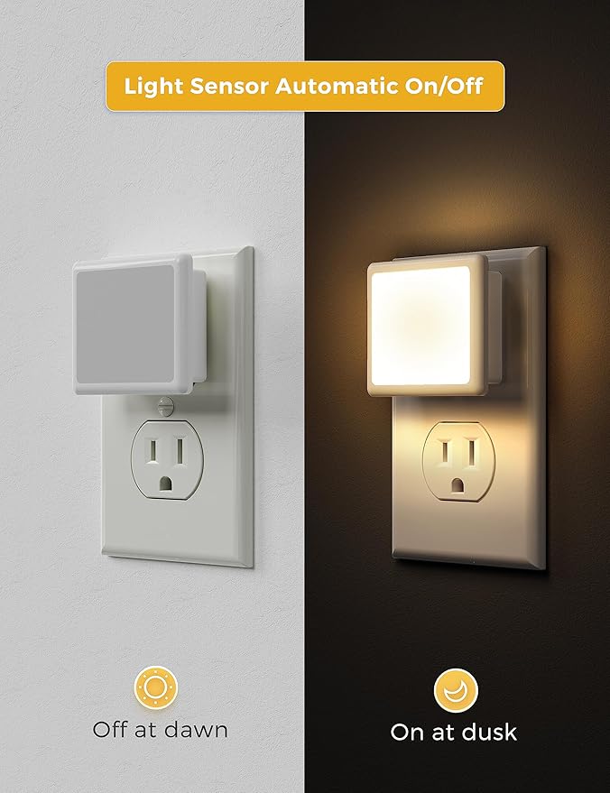 L LOHAS LED Night Light,Night Lights Plug into Wall, Dusk-to-Dawn Sensor | Plug in Night Light,3000K Soft White 0.3W Bright Nightlight Auto-On/Off for Kids Bedroom Bathroom Hallway [6-PACK]