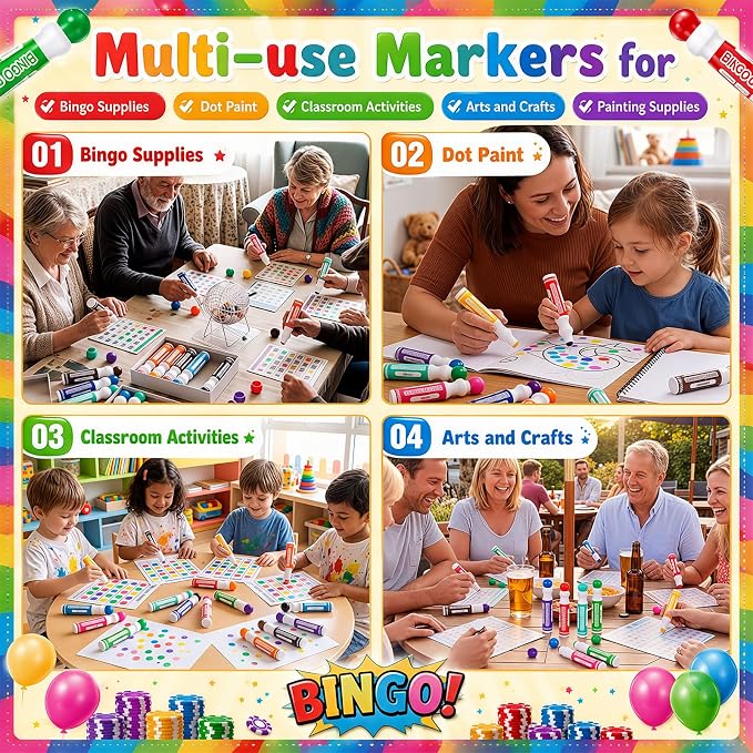 Crtiin 36 Pack Mixed Colors Set of Bingo Daubers Bingo Dabbers Dot Markers Bulk Paint Dotters Craft Ideal for Art and Crafts Painting Supplies Drawing Coloring Class Pre School Adult Gift (12 Colors)
