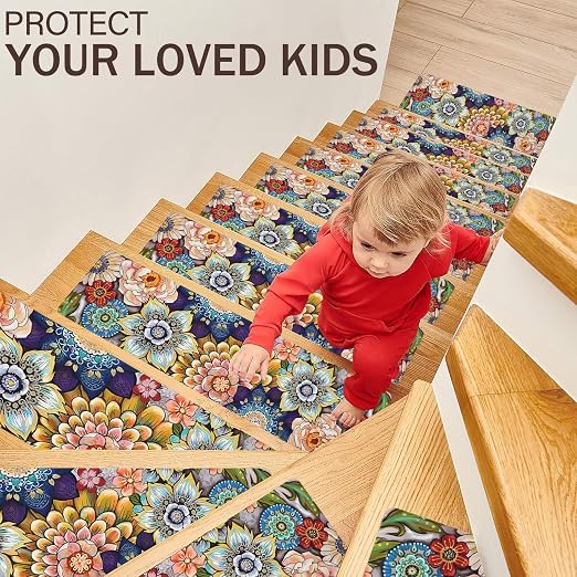 Non Slip Carpet Stair Treads for Wooden Steps Indoor, 7 Pack Stair Runners Covers Staircase Step Rugs Stair Mats for Kids Elders and Dog