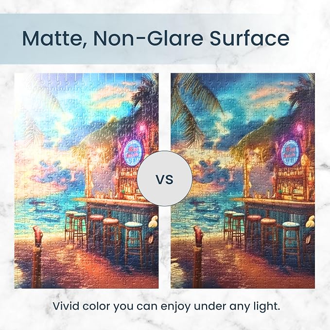 Adult Jigsaw Puzzle Beach Bar at Sunset 1000 | Island Escape. Challenging 1000-piece design. Great for game nights on a table, puzzleboard, or floor.
