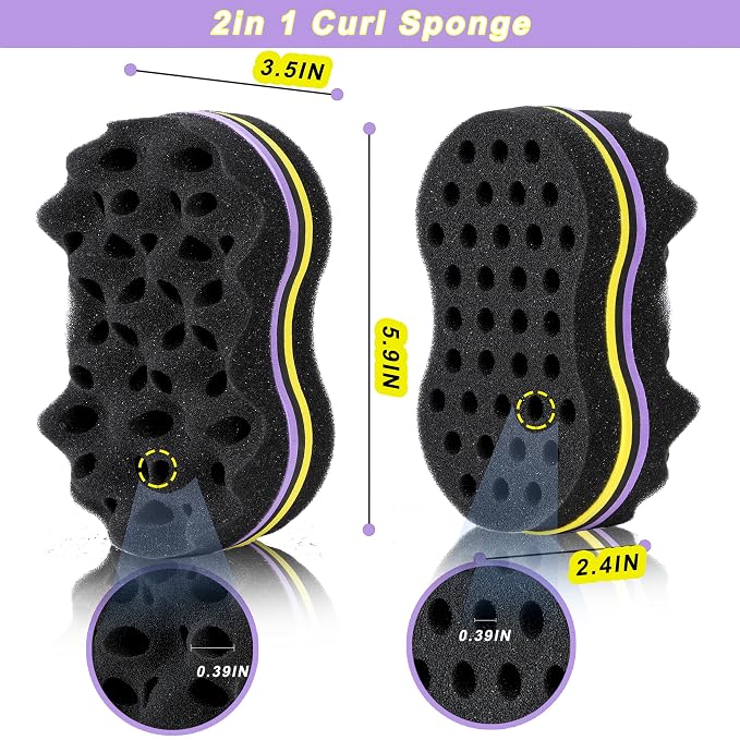 2Pcs Yellow Curl Sponge Set for Men & Women - Small Holes Design, Two-Sided for Natural and Black Hair Styles, Twist Sponge Brushes