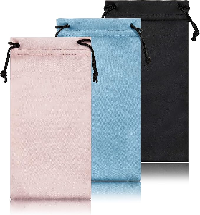 TRIUMPH VISION Glasses Case Soft Eyeglass Case Sunglass Pouch Cloth 3 Pack | Thick Microfiber Pouch Drawstring Pouch Eye Glass Bag Sunglasses Sleeve Storage, Lens Protection Cover,Cleaning Lens Screen