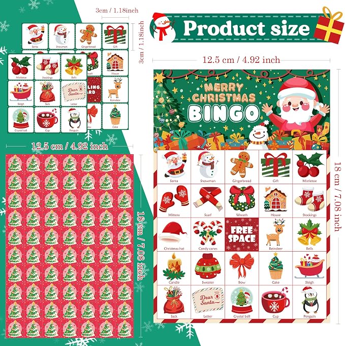 OHOME Christmas Games | Xmas Bingo for Kids - 24 Players Christmas Crafts Activities Party Favors Supplies for Families - Xmas Gifts Bulk for Boys Girls Grandkids | Stocking Stuffers for Kids Toddler