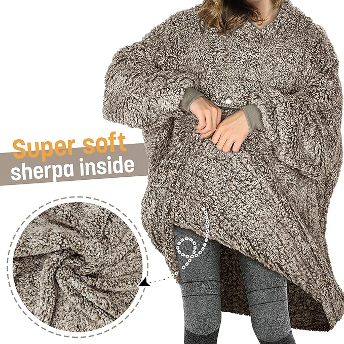 Catalonia Oversized Blanket Hoodie Sweatshirt, Wearable Sherpa Lounging Pullover for Adults Women Men