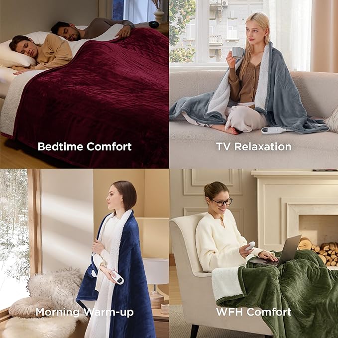 Bedsure Electric Blanket Queen Size - Dual Control Heated Blanket Queen, GentleSoft Fast Heating with 10 Time Settings & 10 Heat Settings, Warm Gift for Grandma (84x90 inches, Grey)