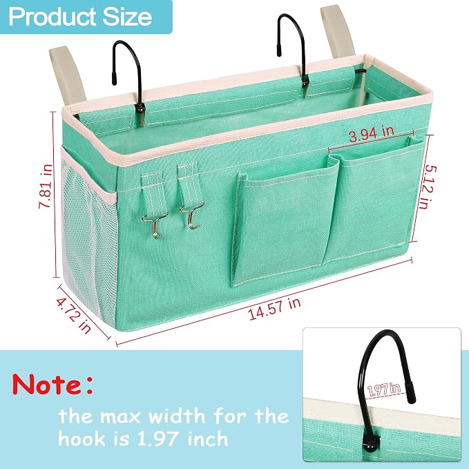 Bedside Caddy, Bedside Storage Bag Hanging Organizer for Bunk Dorm Bed Rail | Bed Caddy with Hooks, Top Bunks and Dorm Essentials for Water, Tissues, Tablets, Books, Phones, Remotes and Other Necessories