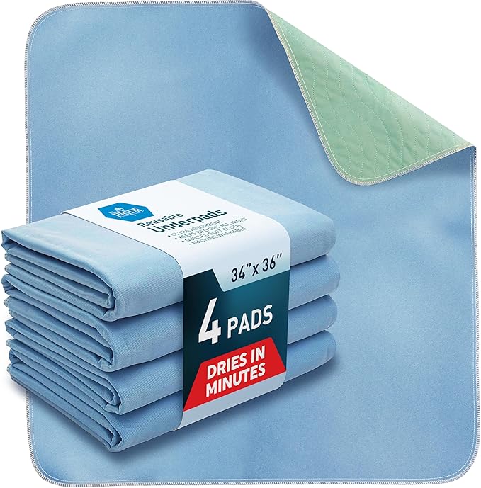 MED PRIDE Washable Reusable Bed Pads for Incontinence Adults Women 34 X 36 in 4 Pack High Absorbency Leakproof Underpads