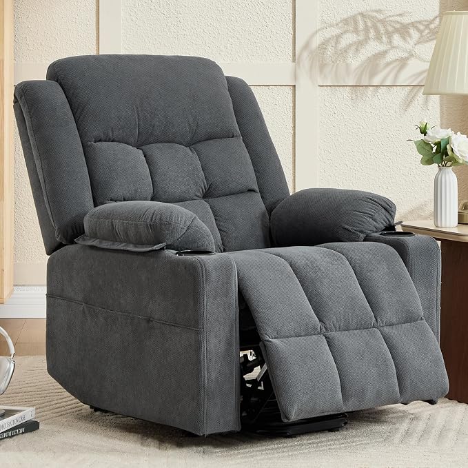 Ketaiyou Electric Power Lift Recliner Chair Sofa with Massage and Heat for Elderly, USB and Type-C Ports, Cup Holders, Infinite Position (Dark Grey, Regular)
