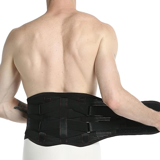 NeoTech Care Back Belt Support for Men or Women - Breathable & Adjustable Lower Back Brace - Double Pull Compression Straps (Black, Size XL)