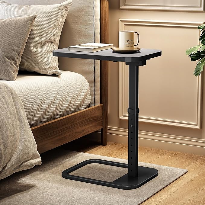 Kitstorack TV Tray Table, Adjustable Height & Rounded Metal Corners, Snack Table for Couch, Sofa, Bed, Chair, Living Room, C Shaped End Side Table for Eating, Dinner or Laptop, Small Spaces, Dark Gray