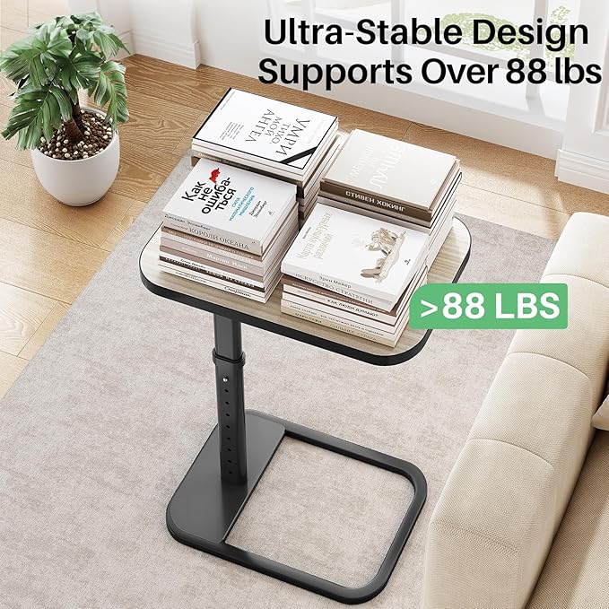 Driftwood Grey TV Tray Table, Adjustable Height & Rounded Metal Corners, Snack Table for Couch, Sofa, Bed, Chair, Living Room, C Shaped End Side Table for Eating, Dinner or Laptop, Small Spaces