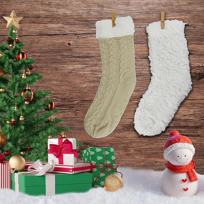 Slipper Socks for Women with Gripper - Winter Non Slip Thick Fuzzy Socks - Warm Cozy Christmas Gift