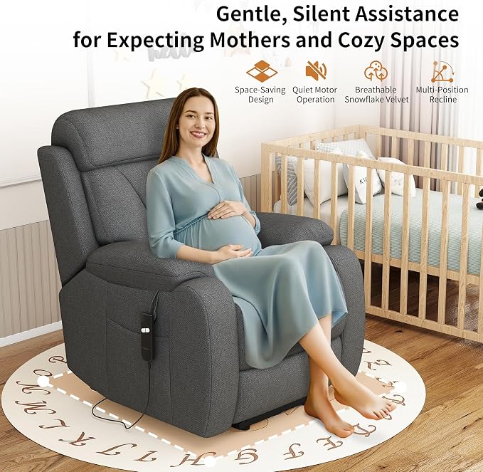 Power Lift Recliner Chair for Elderly with Remote Control - Heavy Duty 330 lbs Snowflake Velvet Fabric, Compact Electric Lift Chair for Seniors Small Spaces Living Room Bedroom