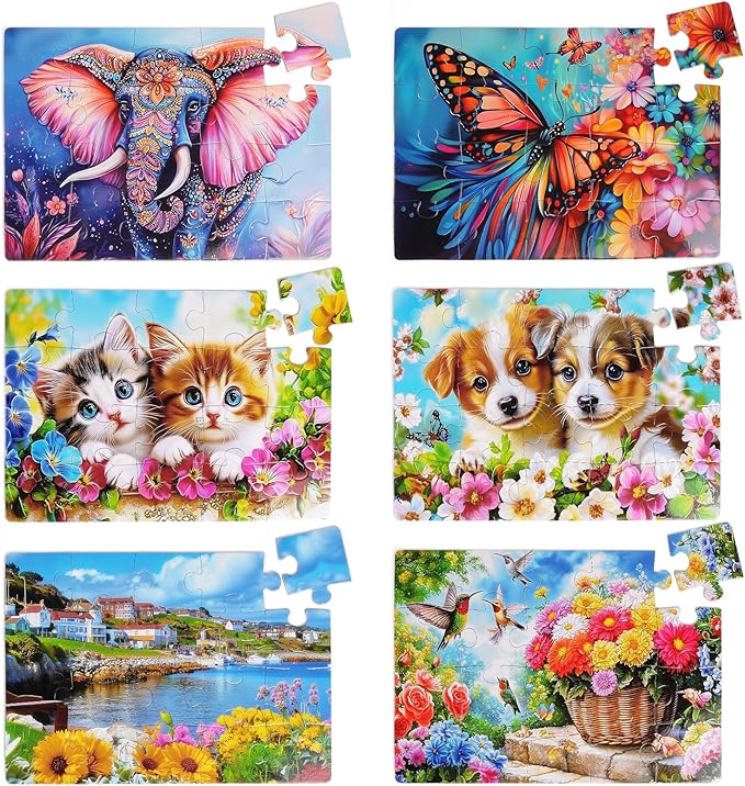 20-Piece Large Piece Puzzles for Seniors, 6 Pack Easy Grip Set | Dementia & Alzheimer's Puzzles for Elderly , Confidence Building, Family Activity, Nursing Home Friendly Gift(Animal)