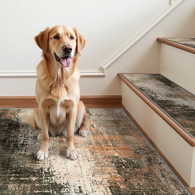 SARBEN 30"x30" Non Slip Stair Treads for Wooden Steps 1 Pack,Chestnut Smoke | Peel and Stick Carpet Stair Runner with TPE Adhesive Backing, Carpet for Added Safety, Pet and Senior Friendly