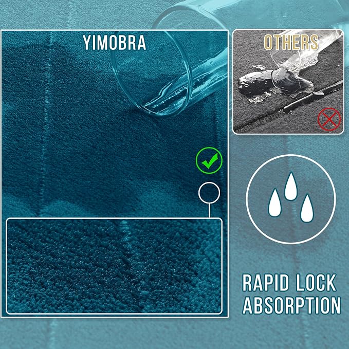Yimobra Memory Foam Toilet Bath Mat U-Shaped, Soft and Comfortable, Water Absorption, Non-Slip, Thick, Machine Wash and Easier to Dry for Bathroom Commode Contour Rug, 24 X 20 Inches, Peacock Blue