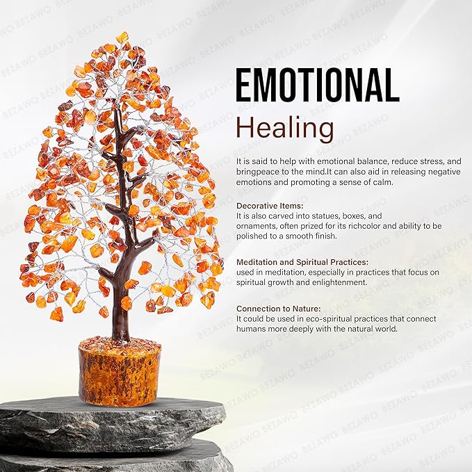 Crocon Carnelian Chakra Tree of Life - Crystal for Positive Energy, Handmade Gemstone Feng Shui Decor, Good Luck Money Tree Bonsai - Orange Healing Crystals for Sacral Chakra, Prosperity Gift