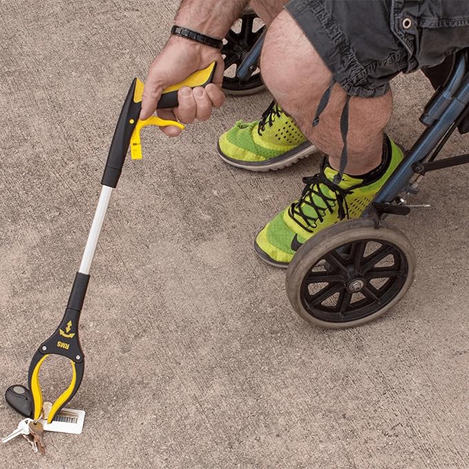 RMS 2 Pack 21 Inch Short Grabber Reacher with Rotating Jaw - Mobility Aid Reaching Assit Tool