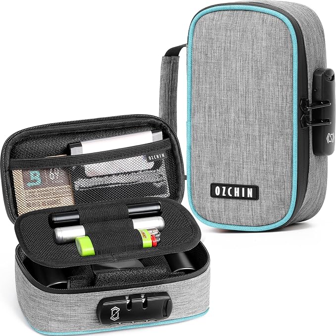 OZCHIN Smell Proof Bag with Combination Lock File Organizer Case Container Medicine Lock Box Odorless Storage Bag Great Gift for Friend (grey, S)
