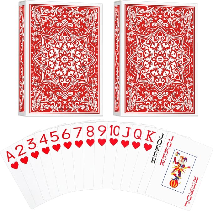 Playing Cards, Deck of Cards, Poker Cards, Jumbo Poker Size Large Print Playing Cards for Adults Seniors, Card Games for Family Game Night Table Games Magic Casino Theme Party (Red)
