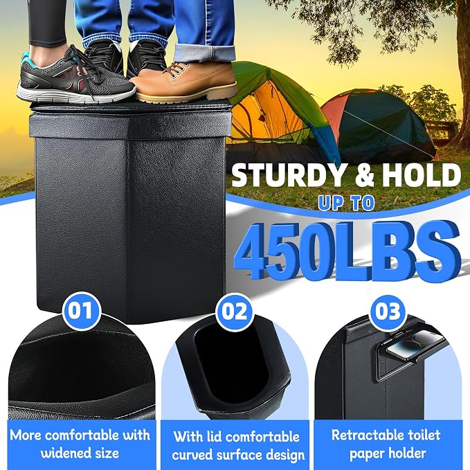 LanAqua Portable Toilet for Adults,Camping Toilet,Extra Large Adults Toilet | 16.5'' Tall Toilet with Lid,Portable Folding Toilet with Carry Bag&Paper Holder,Extra Large Compact Potty for Car Tent
