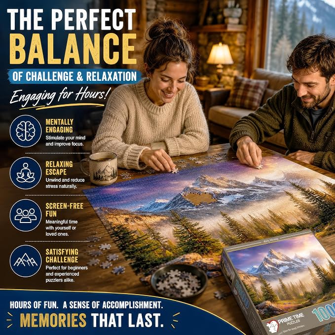 Adult Jigsaw Puzzle Foggy Mountain 1000 Piece | 20x27 inches. Features a majestic nature landscape scene, Great for game nights on a table, puzzleboard, or floor.