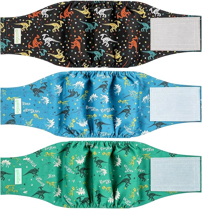 wegreeco Washable Male Dog Belly Band (Stylish Pattern) - Pack of 3 - Dog Diapers Male - Washable Male Dog Belly Wrap (Dinosaur Fossils, X-Small)